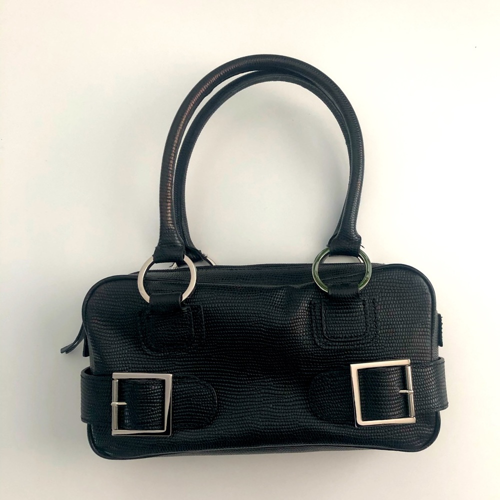 Black Leather Croc Embossed Bag